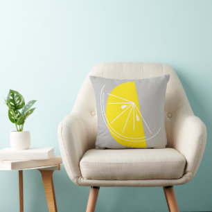 Coussin Citrus Citron jaune blanc carré gris