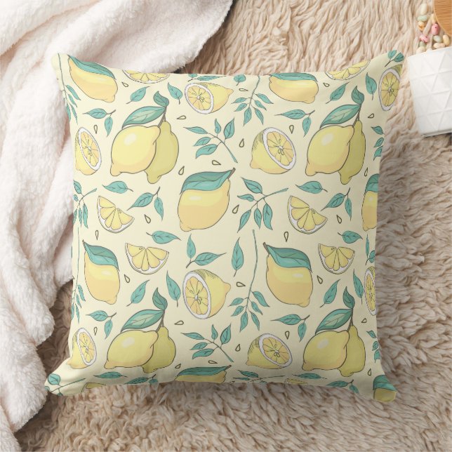 Coussin Citrus de citron moderne jaune d'été Personnalisé (Couverture)
