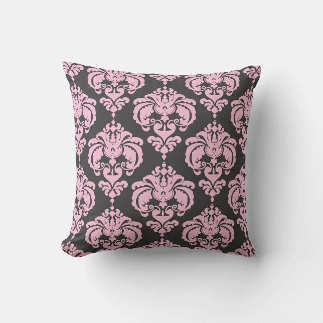 Coussin Clair rose & gris Damask Moderne Motif élégant (Recto)