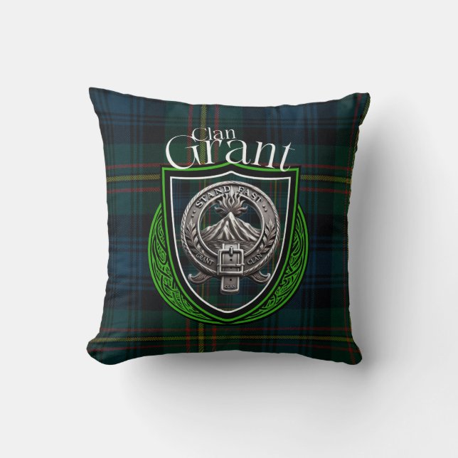 Coussin Clan écossais Grant Tartan et Crest (Recto)