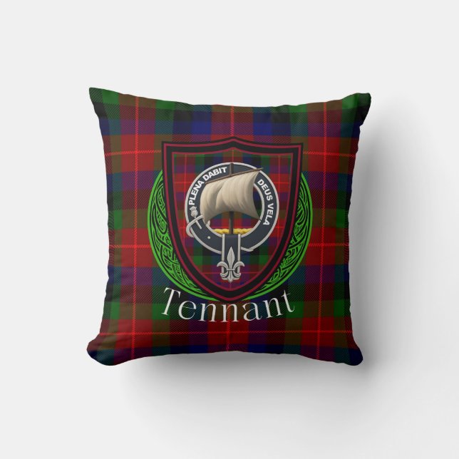 Coussin Clan écossais Tennant Tartan & Crest (Recto)