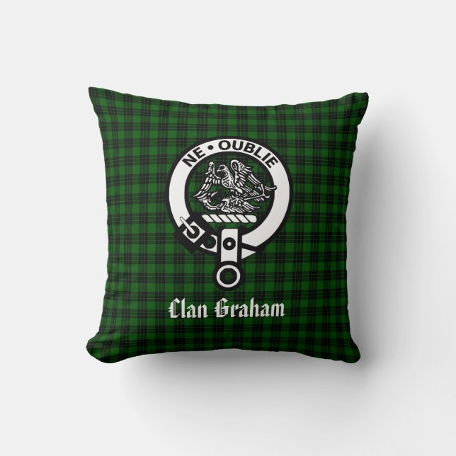 Coussin Clan Graham Crest Badge et Tartan (Recto)