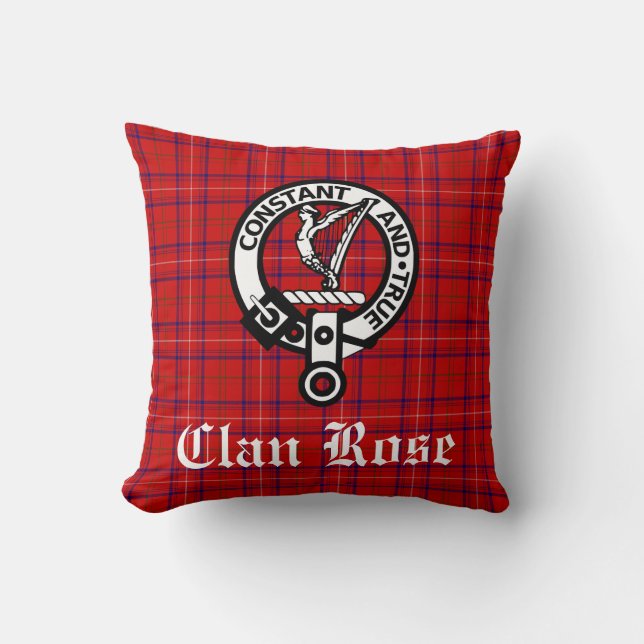 Coussin Clan Rose Crest Badge et Tartan (Recto)
