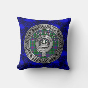Coussin Clan Wood Crest & Tartan Knot