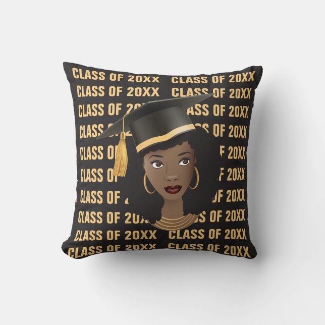 Coussin Classe de fin d'études de 20XX, Black Woman, Gold  (Recto)