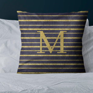 Coussin Classic Bleu Or rayé Monogramme