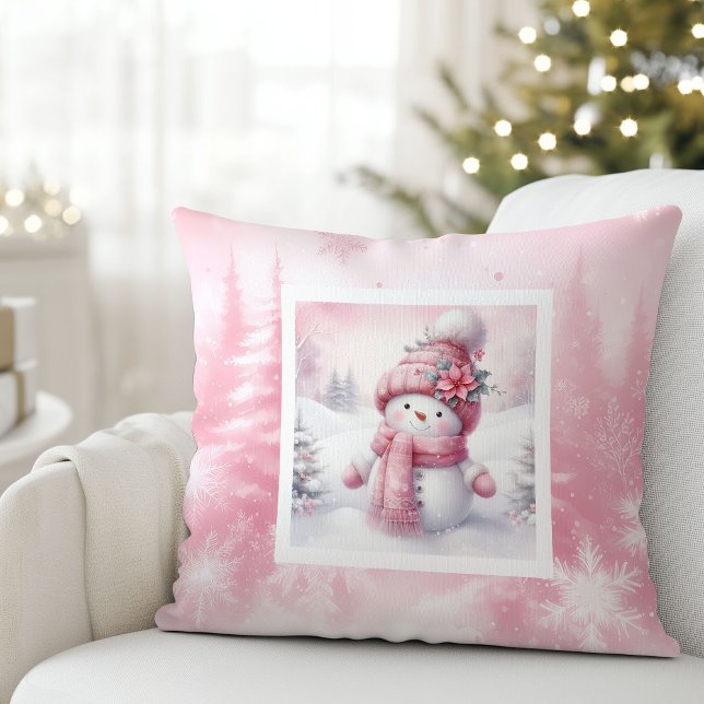 Coussin Classic Pink Snowman Winter Scene Kids Gift Pillow (Classic Pink Snowman Winter Scene Kids Gift Pillow

)