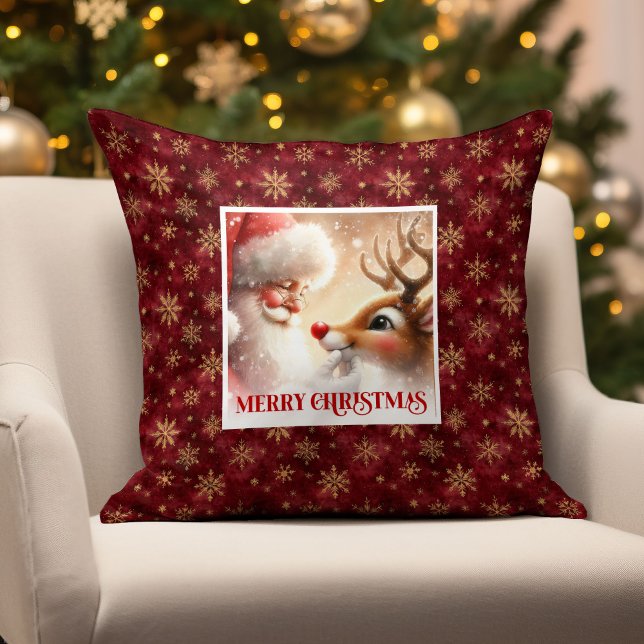 Coussin Classic Santa and Rudolph Festive Holiday Pillow  (Classic Santa and Rudolph Festive Holiday Pillow Gift

)