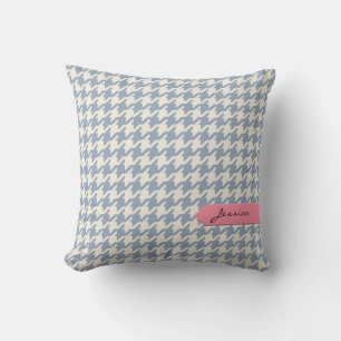 Coussin Classique élégant à carreaux avec monogramme gris