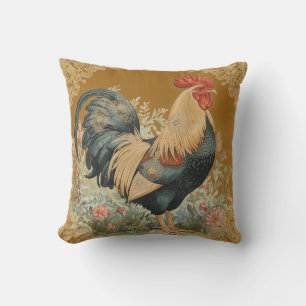 Coussin Classique, motif coq et fleurs, vintage