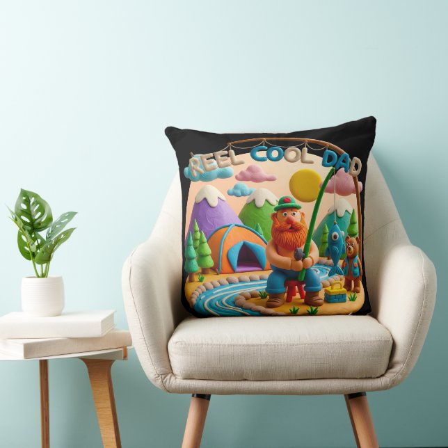 Coussin Clay Art “Reel Cool Dad” Fishing Scene Design (Chaise)