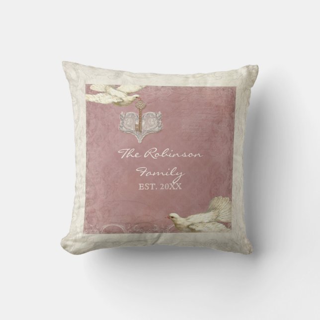 Coussin Clé de mon coeur Dove Swirl Flourish Family Collag (Recto)