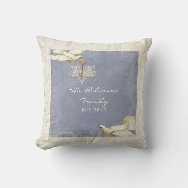 Coussin Clé de mon coeur Dove Swirl Flourish Family Collag (Recto)