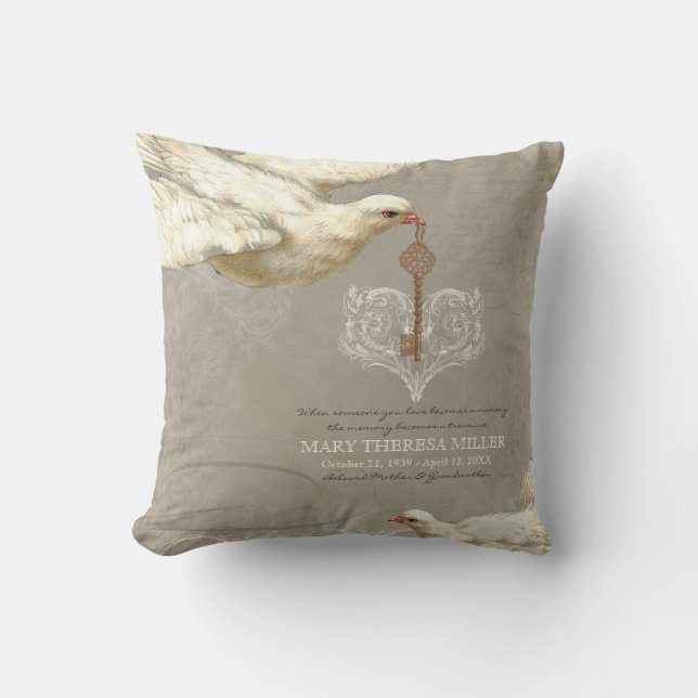 Coussin Clé de mon coeur Dove Swirl Flourish Gris Collage (Recto)