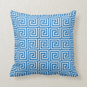 Coussin Clé grecque, bleu cerulean et blanc