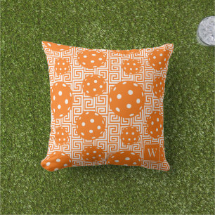 Coussin Clé grecque de pickleball chic – Orange et Blanc