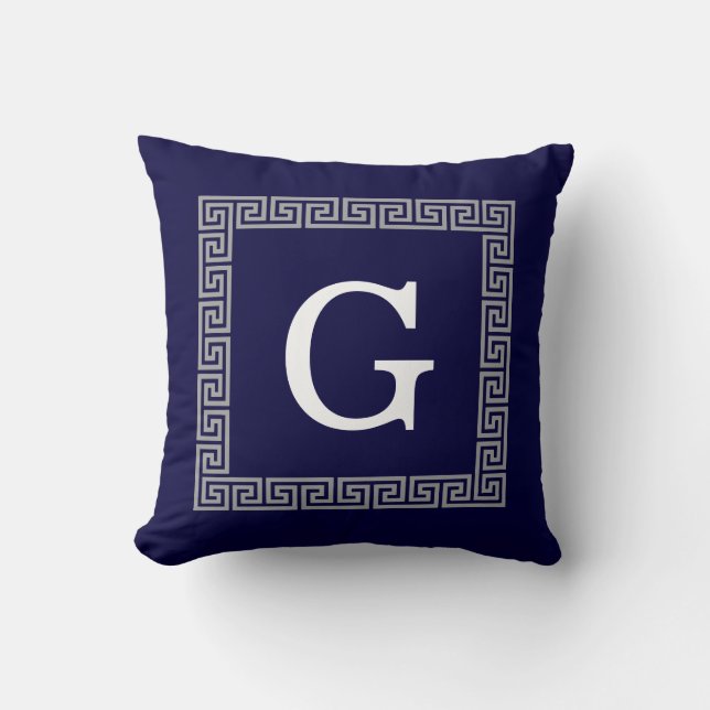 Coussin Clé grecque foncée bleu marine N° 1 Monogramme enc (Recto)