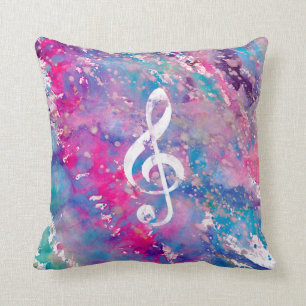 Coussin Clef triple d'aquarelle de peinture de note bleue