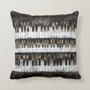 Coussin Clés et notes de piano - aquarelle et or
