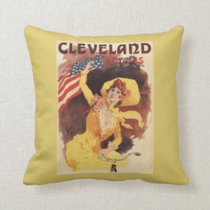 Coussin Cleveland va à vélo la fille américaine en jaun