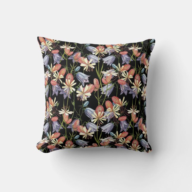 Coussin Cloches de Campion à échelle : aquarelle Florale (Recto)
