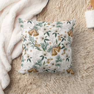 Coussin Clochettes dorées élégantes et motif floral blanc