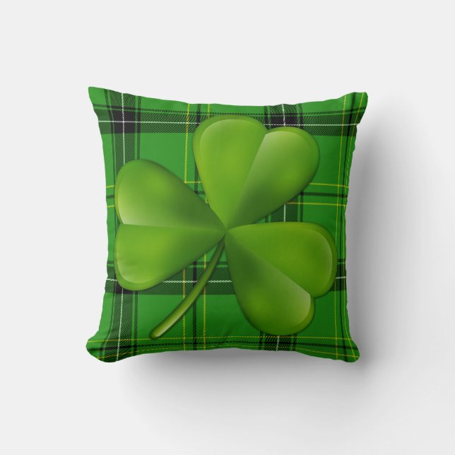 Coussin Clover vert brillant à 3 feuilles sur tartelé (Recto)