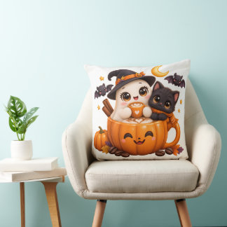 Coussin Club de Café Kawaii et Effrayant Chat Fantôme Citr