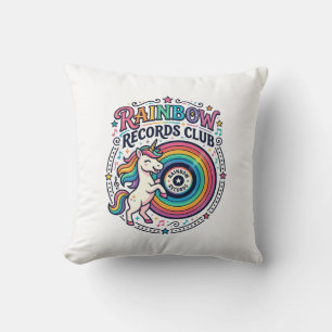 Coussin Club de disques Licorne Arc-en-ciel Fond Blanc Mig
