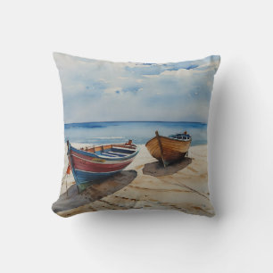 Coussin "Coastal Calm" Un Aquarelle Reposant Paysage marin