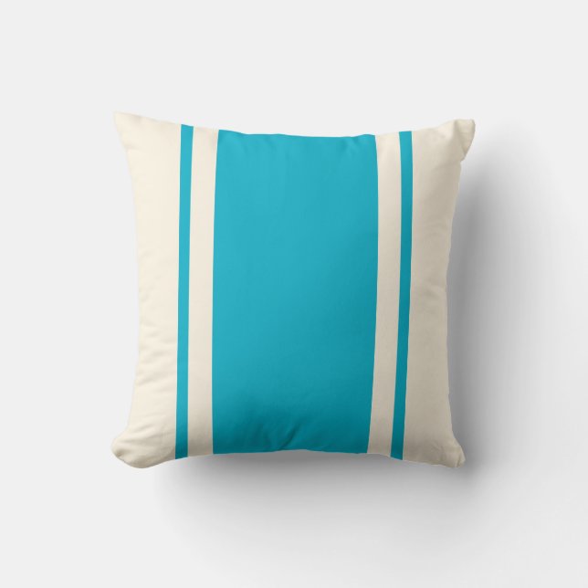 Coussin Coastal Stripe Throw Pillow – Turquoise & Cream (Recto)
