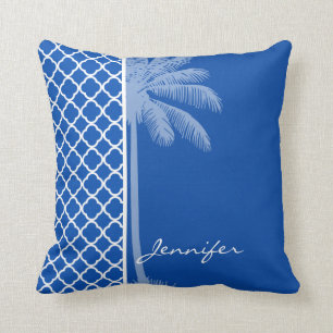 Coussin Cobalt Blue Quatrefoil; Palm
