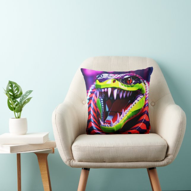 Coussin Cobra serpent aux lèvres vertes et sourcils roses (Chaise)