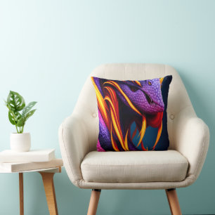 Coussin Cobra serpent avec écailles orange et violette vib