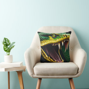 Coussin Cobra serpent avec écailles vertes et jaunes vibra
