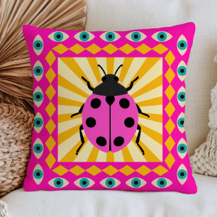 Coussin Coccinelle sur rayons de soleil rétro aux yeux méc