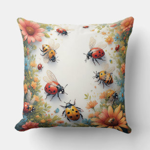 Coussin Coccinelles et abeilles colorées