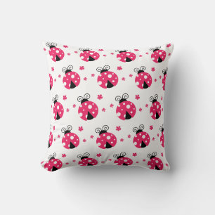 Coussin Coccinelles roses mignonnes et fleurs