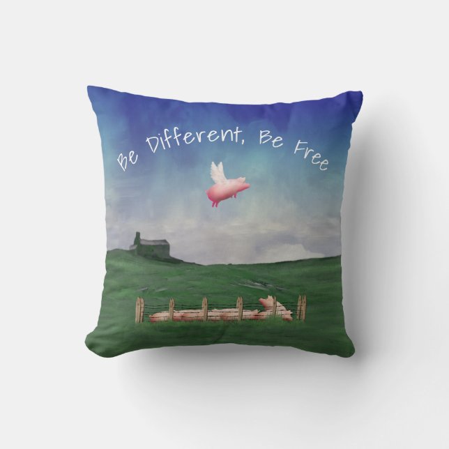 Coussin Cochon Avec Ailes-Être Différent, Soyez Libre (Recto)