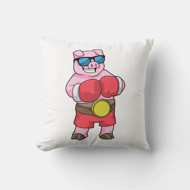 Coussin Cochon en boîte avec gants de boxe (Recto)