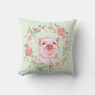 Coussin Cochon et fleurs