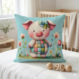 Coussin Cochon Patchwork Fantaisiste dans un Jardin Floral