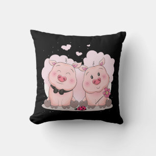 Coussin Cochon Rose Mignon Cadeau Paysan Ferme Noir