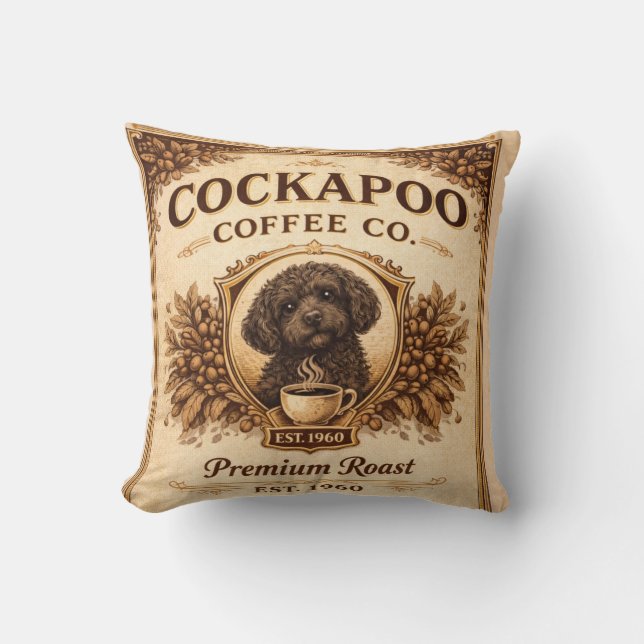 Coussin Cockapoo Coffee Co Pillow | Dog Lover Cushion Gift (Recto)