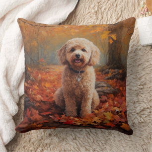 Coussin Cockapou dans les feuilles d'automne automne autom