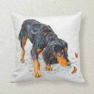 Coussin Cocker noir et bronzage avec des papillons