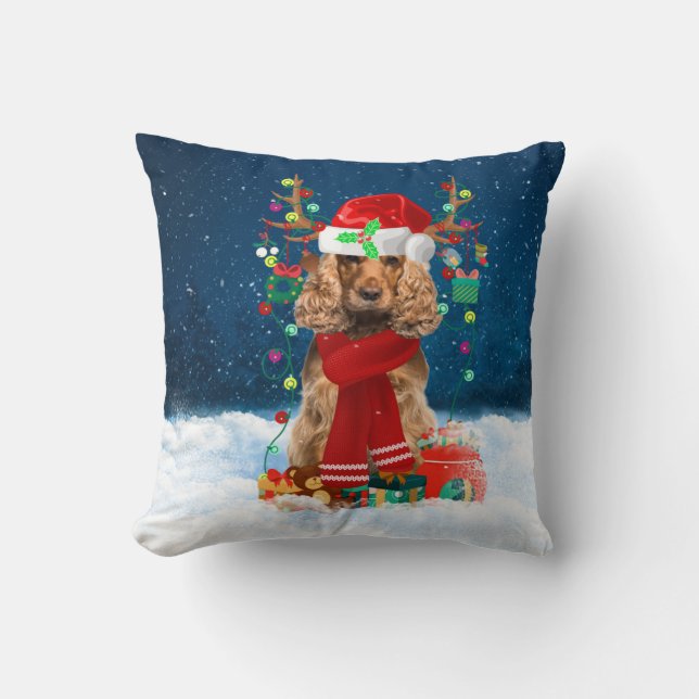 Coussin Cocker Spaniel chien avec cadeaux de Noël (Recto)