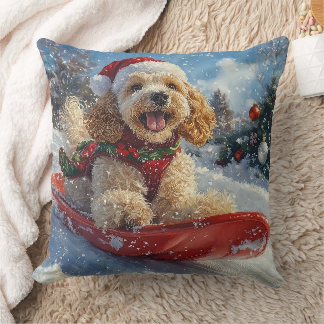 Coussin Cocker Spaniel Chien dans Sledge Let it neige Noël (Couverture)