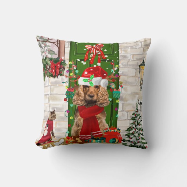 Coussin Cocker Spaniel Chien Noël (Recto)
