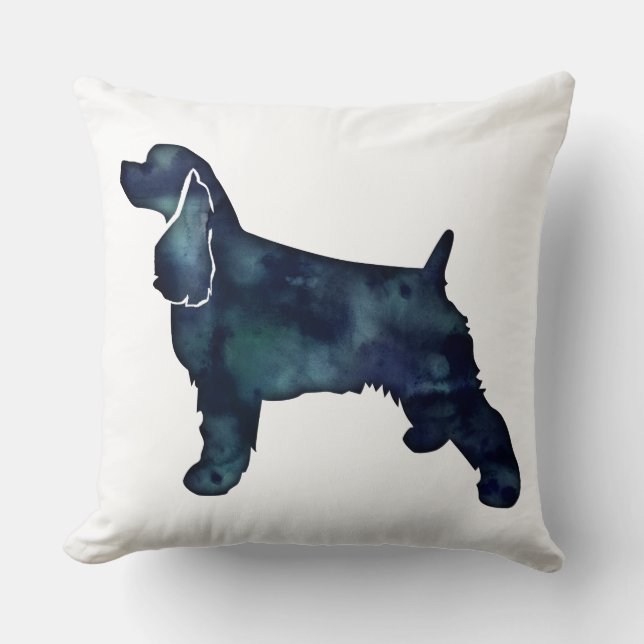Coussin Cocker Spaniel Chien Silhouette Noir Aquarelle (Recto)
